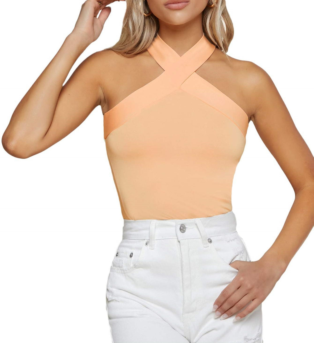 Dame Elegant asymmetrisk bodysuit med korsformet skulderdesign Stilla