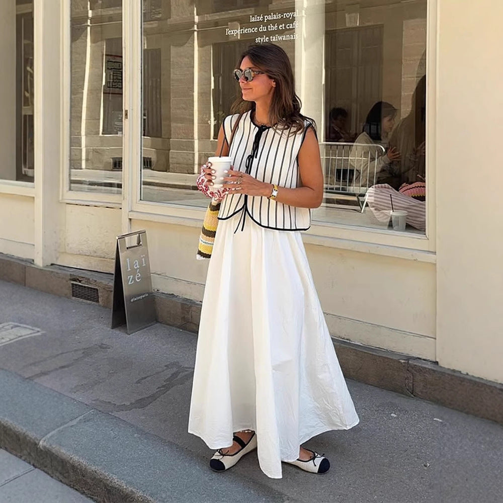Dame Stilfuld Crop-Top med bindebånd og stribemønster Stilla
