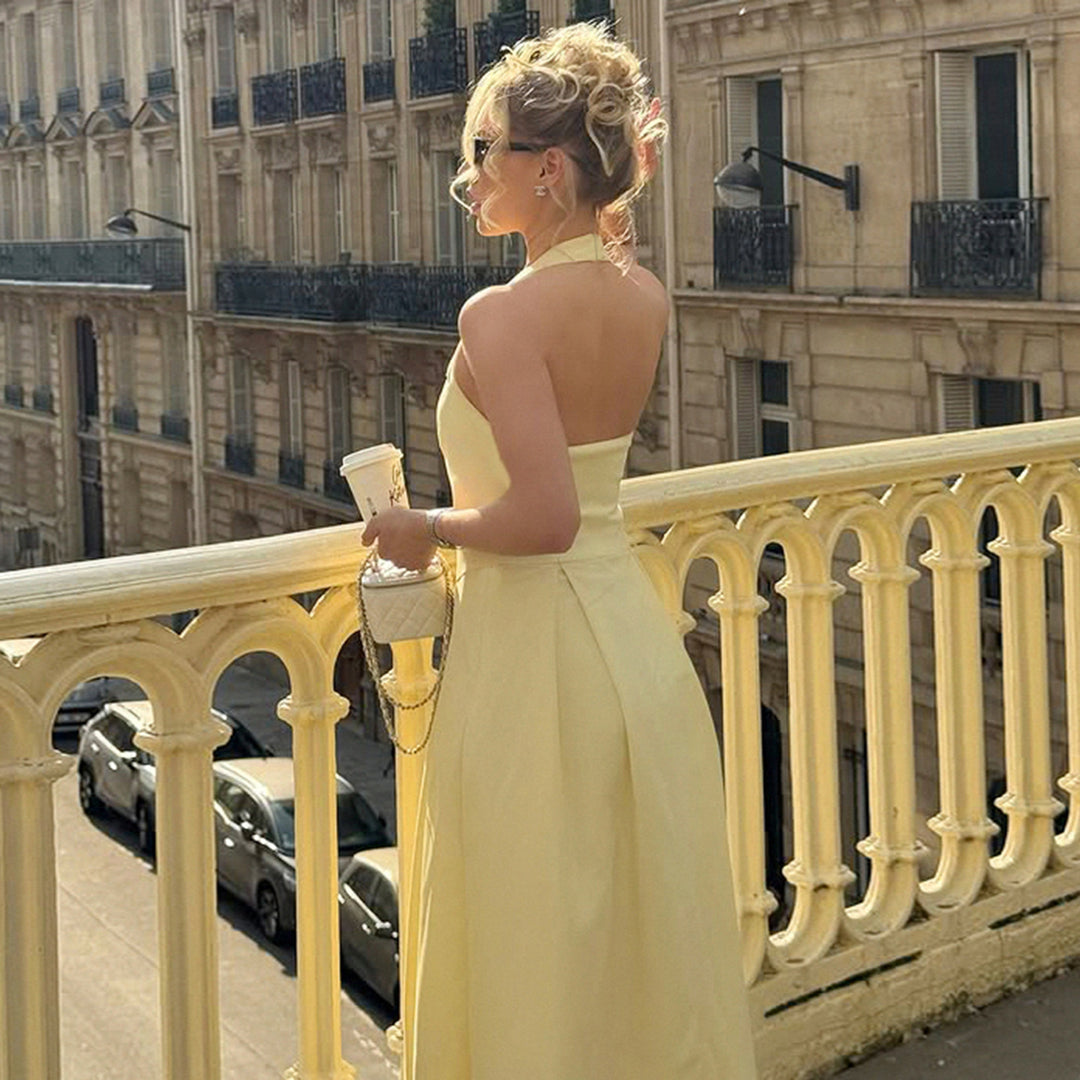 Damen elegantes A-Linien Kleid mit Spaghetti-Trägern und fließendem Saum Skovae