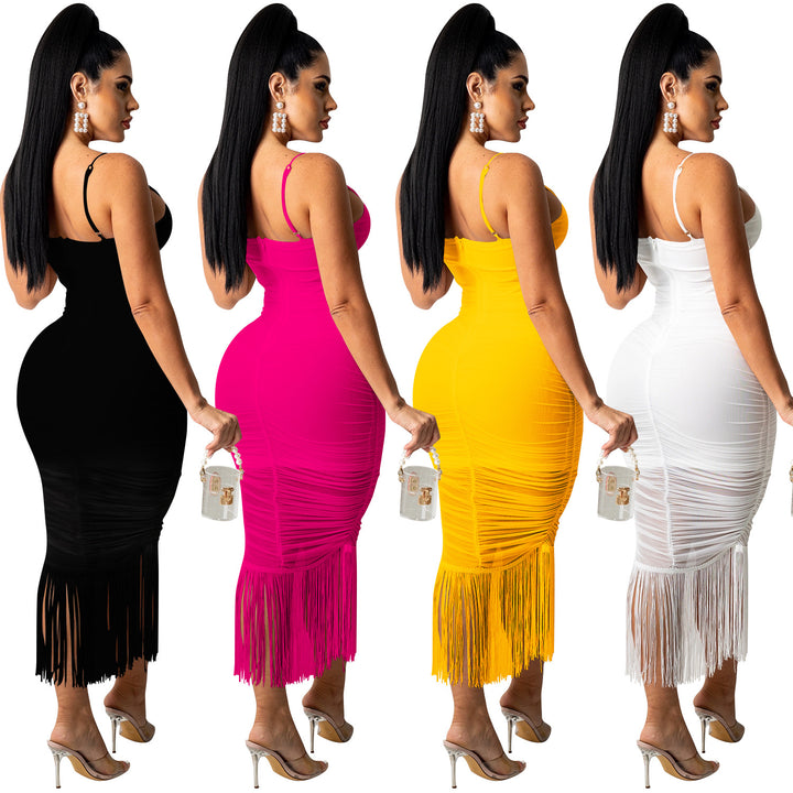 Dame figursyet Cut-Out Midi-kjole med frynser Stilla