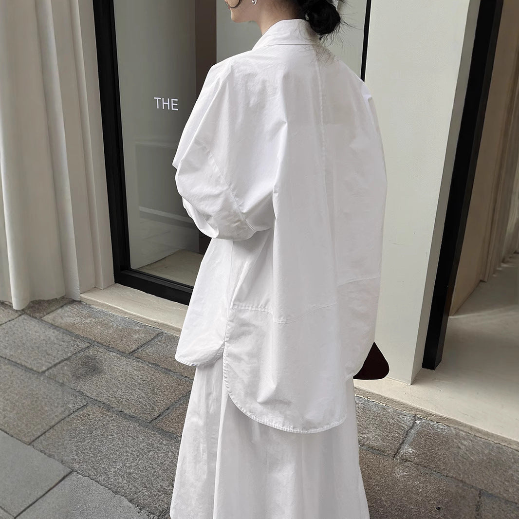 Dame casual bluse skjorte og luftig midi nederdel Stilla