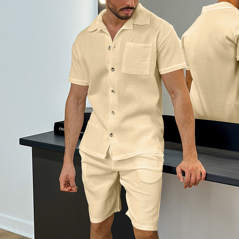 Herren fritids shorts sæt med struktureret skjorte og shorts Stilla