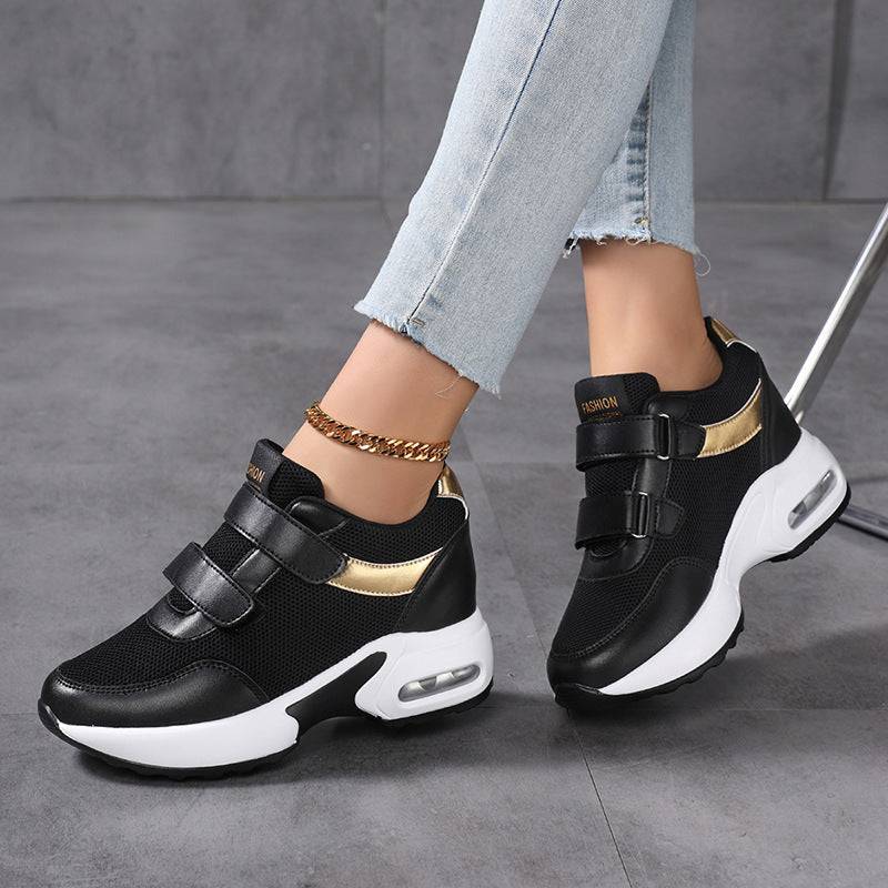 Dame nan sporty plateau sneakers med velcro og synlig luftpolstersål lavet af åndbart mesh Skovae
