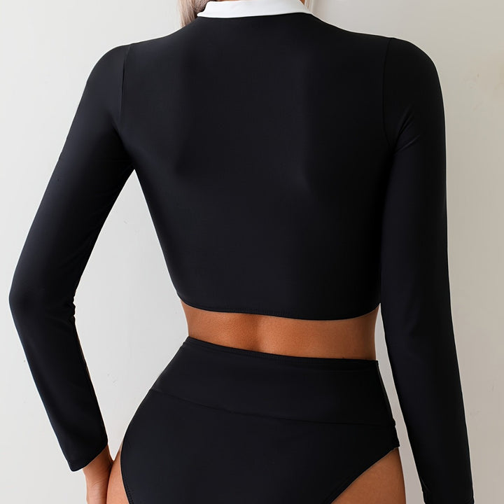 Dame sporty crop-top med lange ærmer og høj krave Stilla
