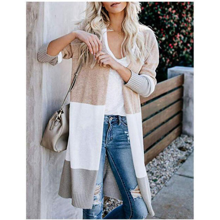 Kvinders fashionabel strik cardigan med farveblok striber Stilla