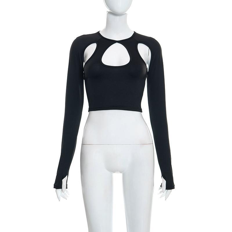 Dame Crop-Top med cut-outs og lange ærmer Skovae