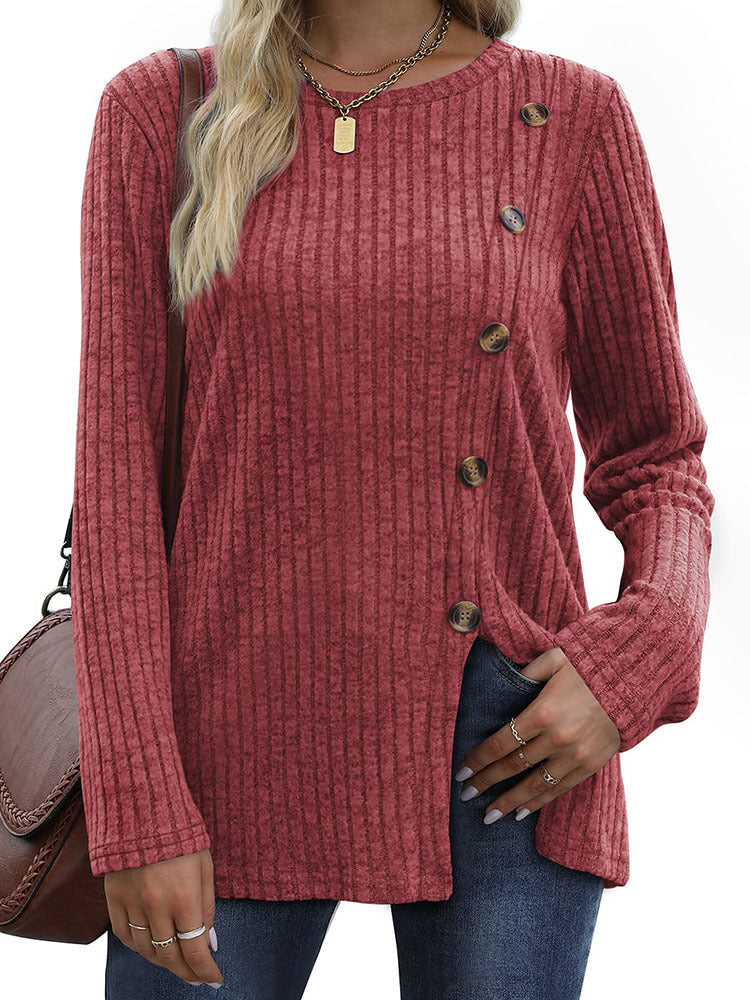Dame Casual Langærmet T-shirt med knapdetaljer Stilla