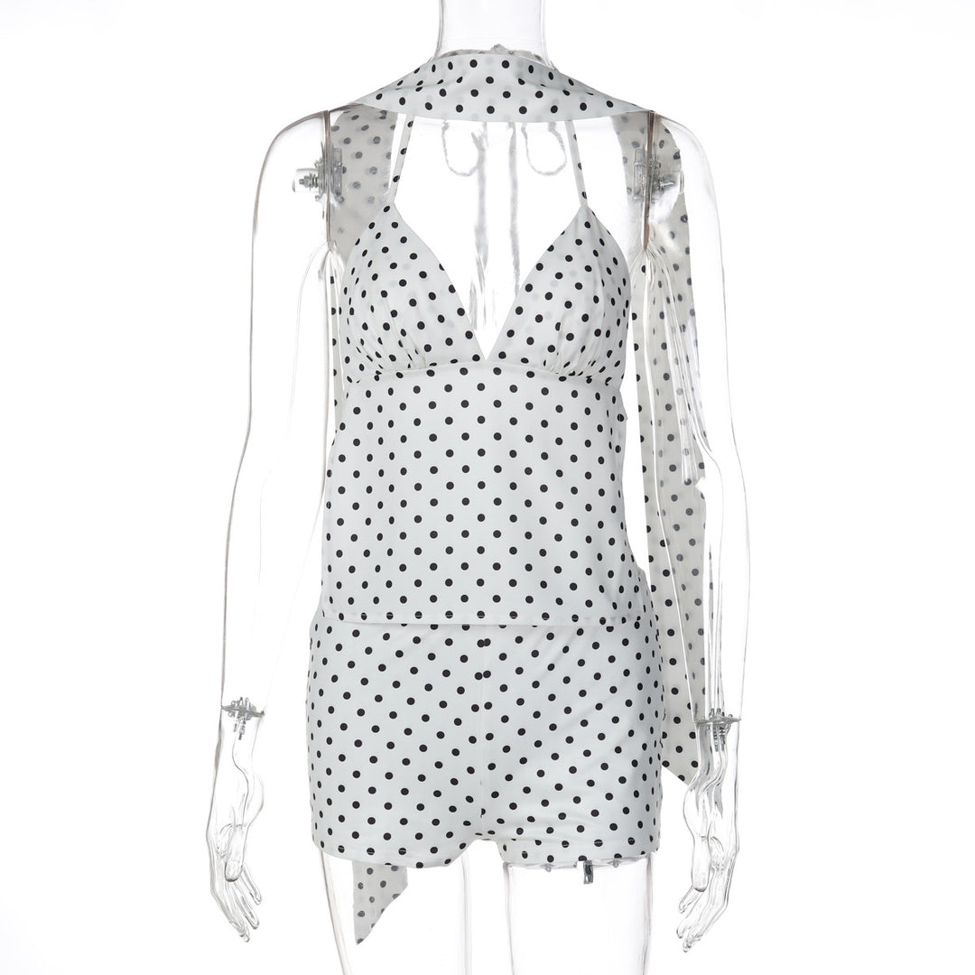Dame trendy jumpsuit med halterneck og prikker Skovae