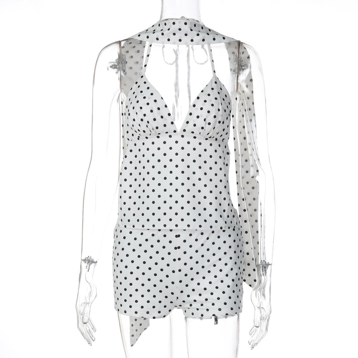 Dame trendy jumpsuit med halterneck og prikker Skovae