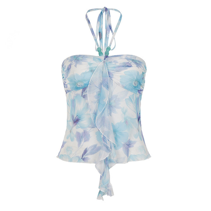 Dame Spaghetti-top med blomsterindsatser og transparente flæser Skovae