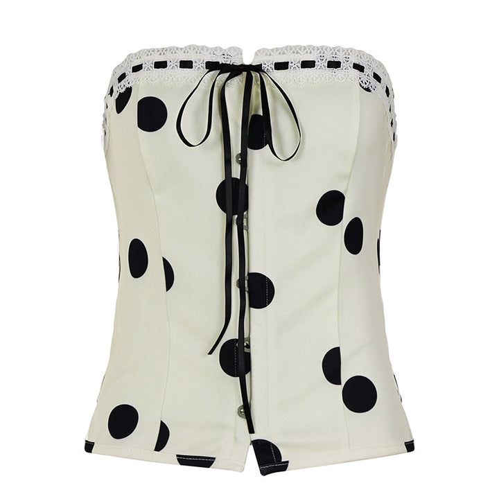 Dame top med strapless design og legende polka-dot mønster Skovae