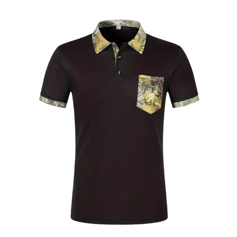 Herrer Poloshirt med unikt camouflage-krave og brystlomme Stilla