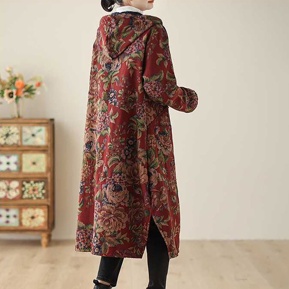 Stilla | Lang Vintage Frakke Med Blomsterprint