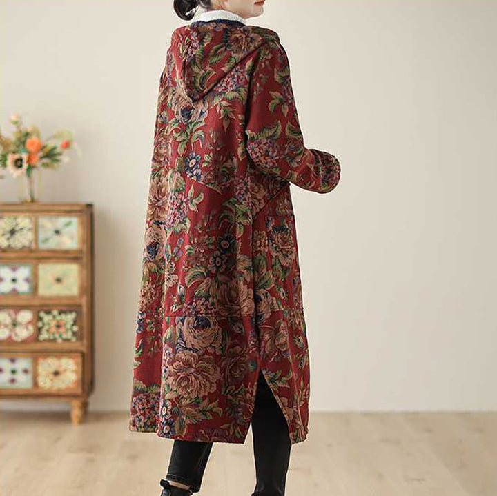 Stilla | Lang Vintage Frakke Med Blomsterprint