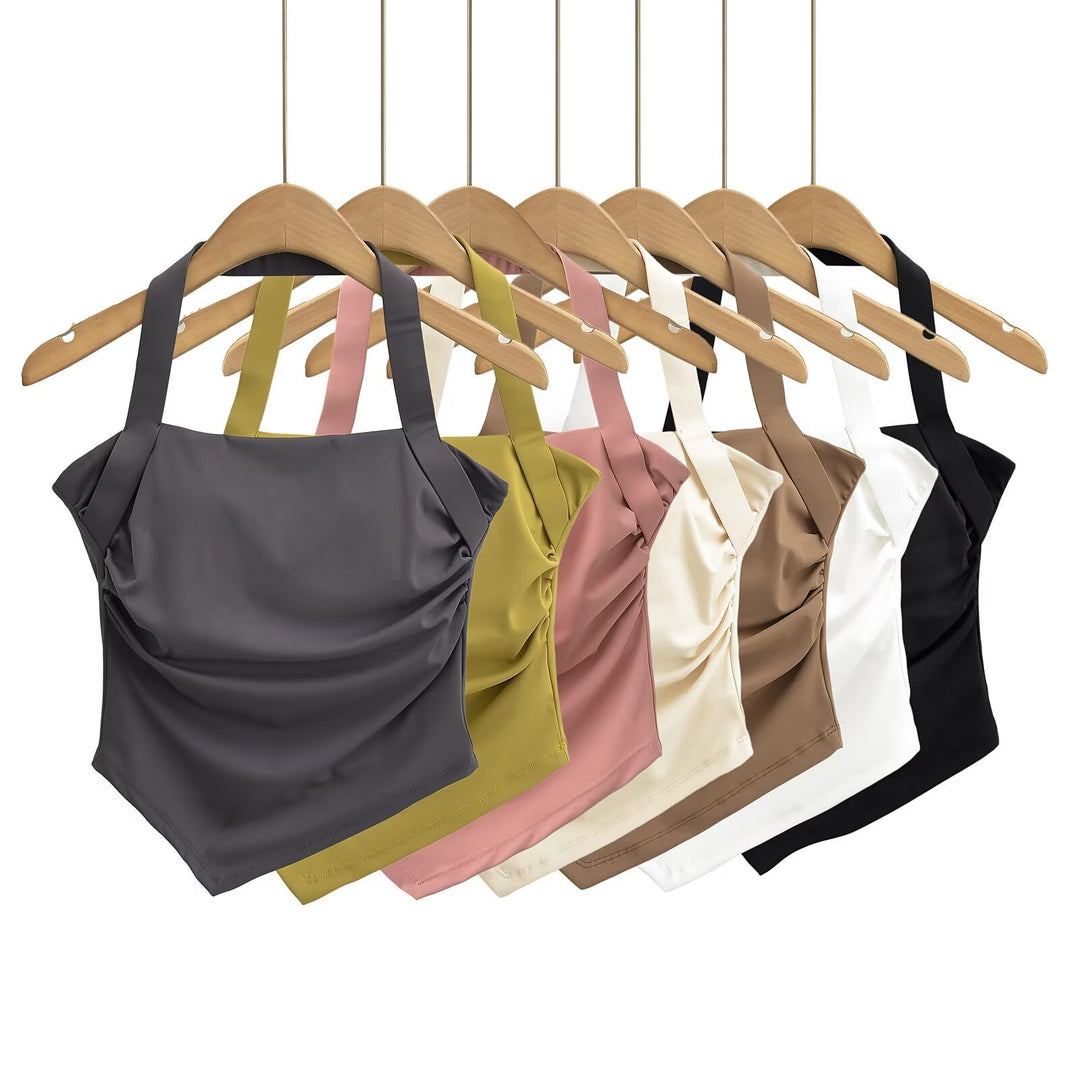 Dame top med elegant indpakningsudseende og fint flæse design Stilla