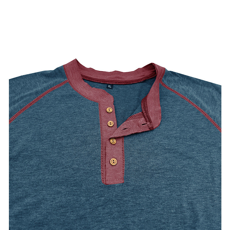 Herrer Langærmet Henley T-shirt med moderne knapdesign og kontrastsømme Stilla