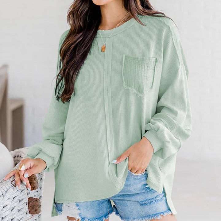 Kvinder casual oversized langærmet skjorte med ribstruktur og praktisk brystlomme Stilla