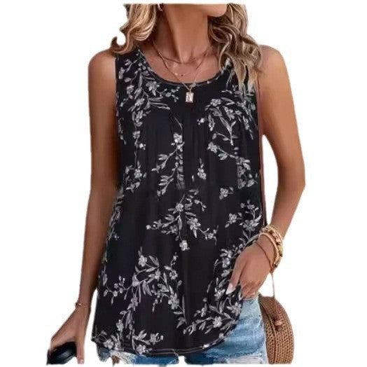 Dame blomsterprint ærmeløs bluse Stilla