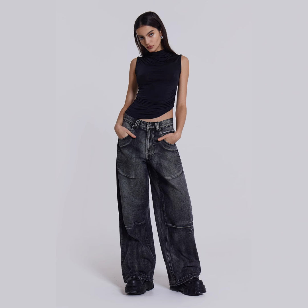 Dame brede jeans med kunstnerisk vinge-design og unikke detaljer Skovae