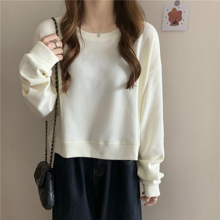 Kvinder casual cropped sweater lavet af blødt bomuldsblandingsmateriale med stilfuld rund halsudskæring Skovae