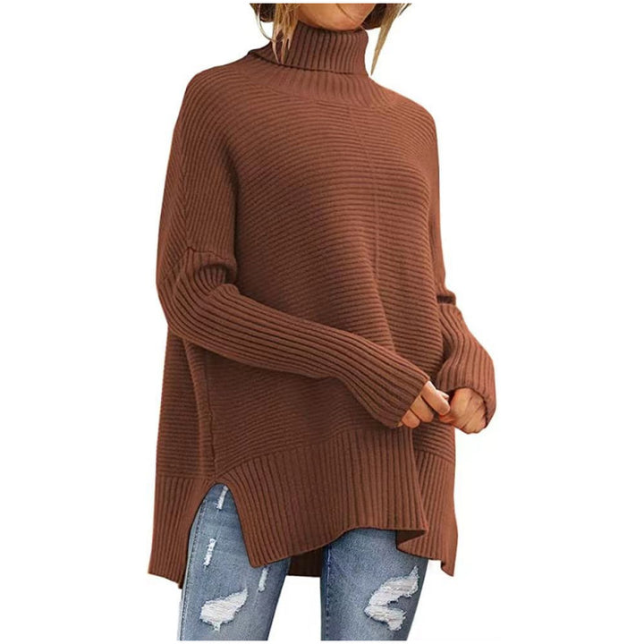 Dame Stor Turtleneck Skipjorte med Fin Ribbet Struktur og Asymmetrisk Snit Stilla