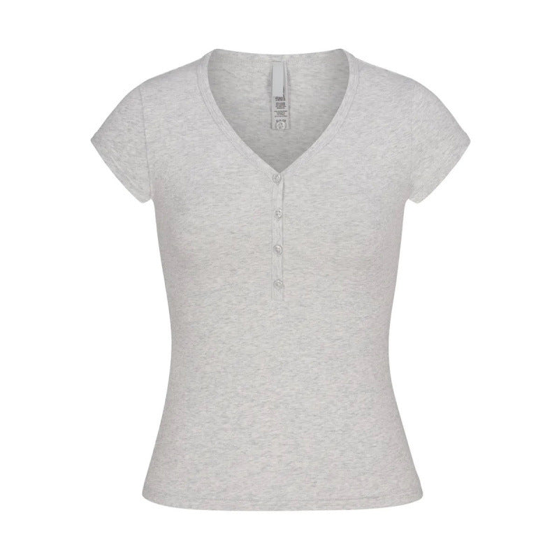 Damer Kortærmet Henley T-Shirt Stilla