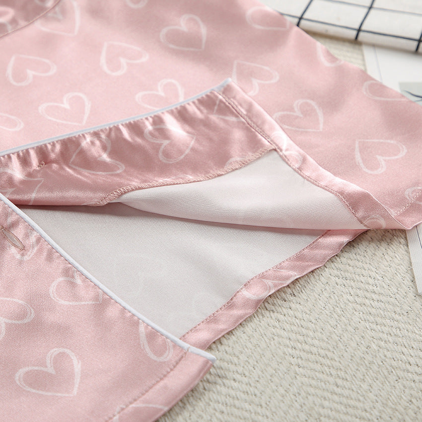 Dame Satin Pyjamasæt med hjerteprint og høj kvalitet Stilla