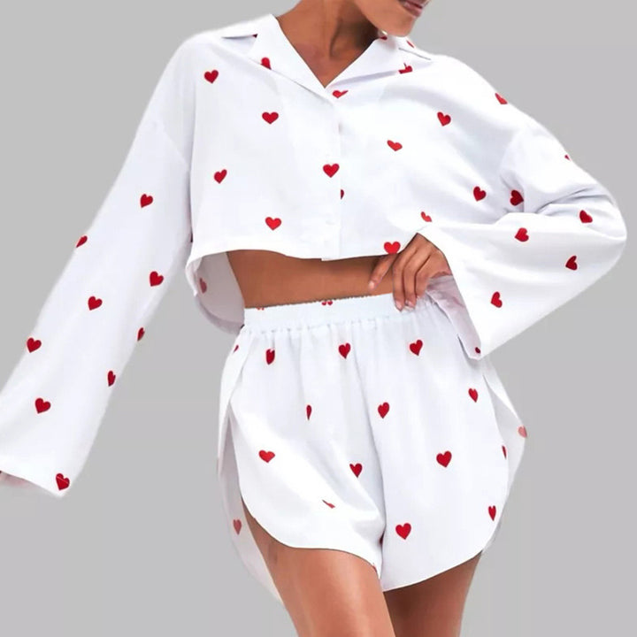 Dame pyjamasæt med legende hjerte design og let snit Stilla