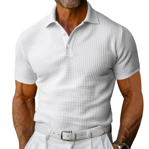 Herrer nan struktureret polo t-shirt med vaffelpiké og figursyet snit Skovae