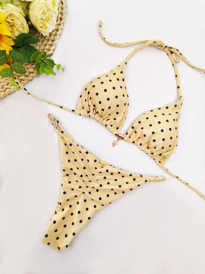 Dame Bikini-sæt med raffineret polka-dot design og justerbar halterneck Skovae