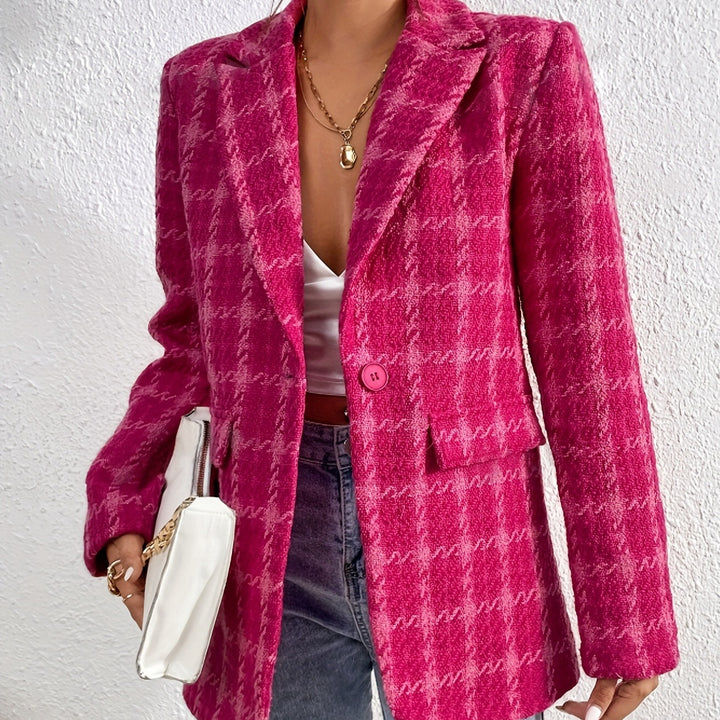 Dame struktureret oversized blazer med hørfugl mønster og elegant tekstur Stilla