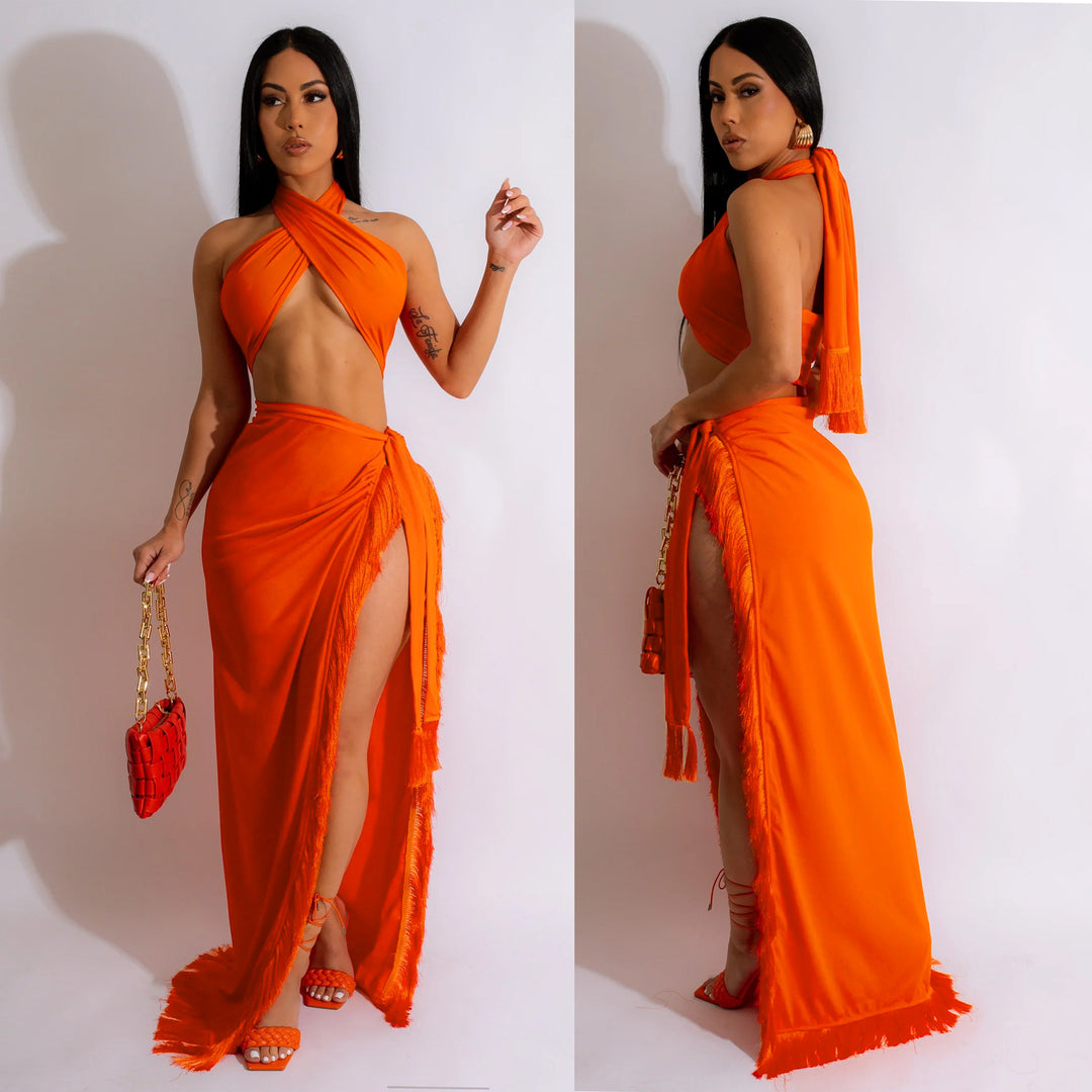 Damer Elegant Halterneck Maxi Kjole med Høj Slids Stilla