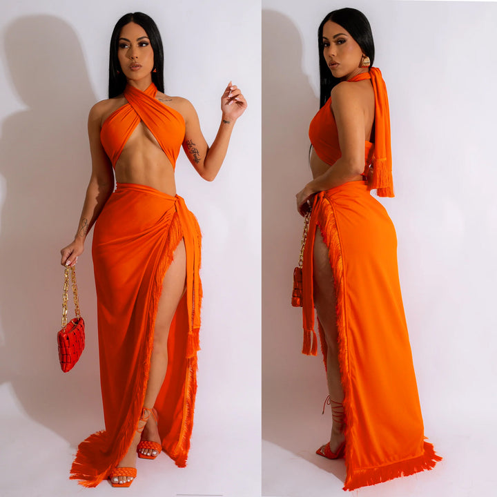 Damer Elegant Halterneck Maxi Kjole med Høj Slids Stilla