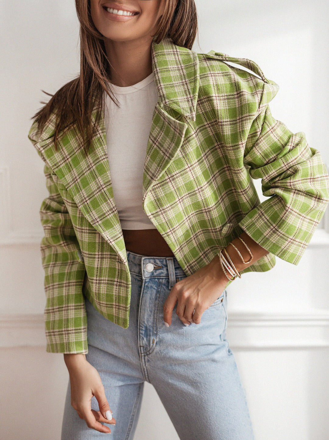 Dameternetternede Cropped Jakke med bredt revers Stilla