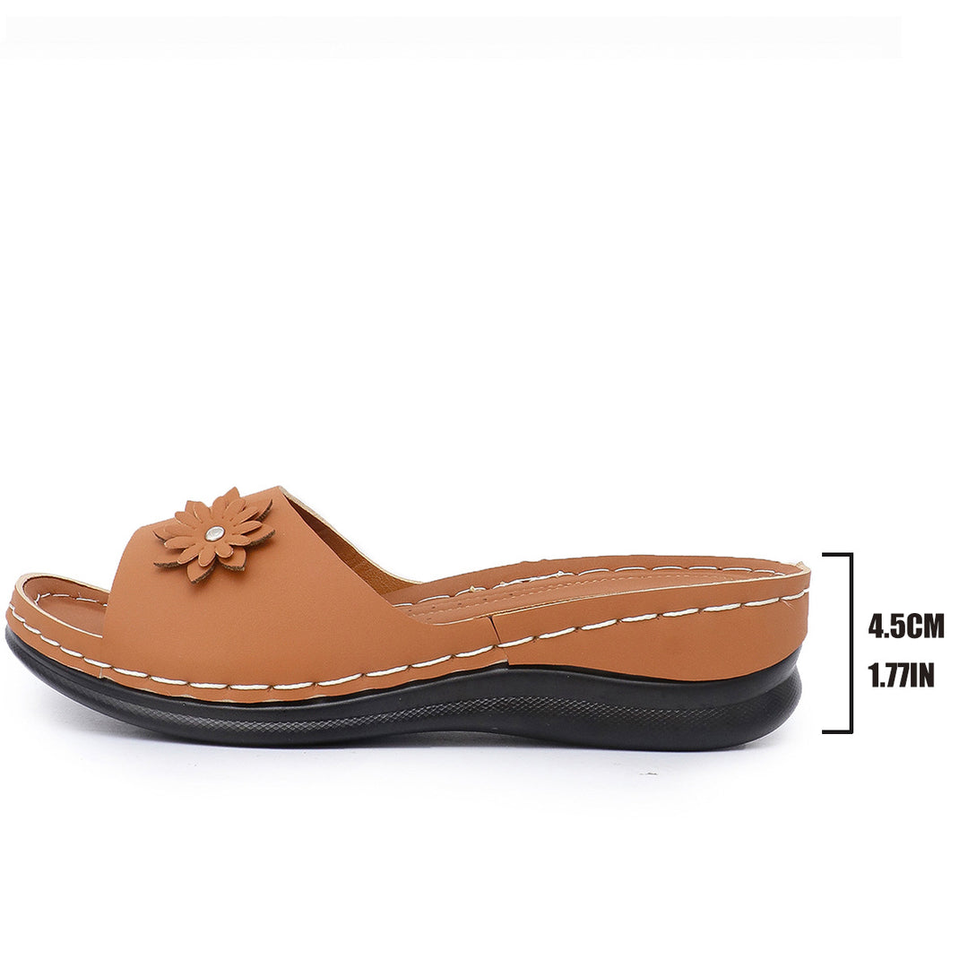 Dame Komfortable Wedge-Pantoletten med floral dekoration og ergonomisk fodseng Stilla