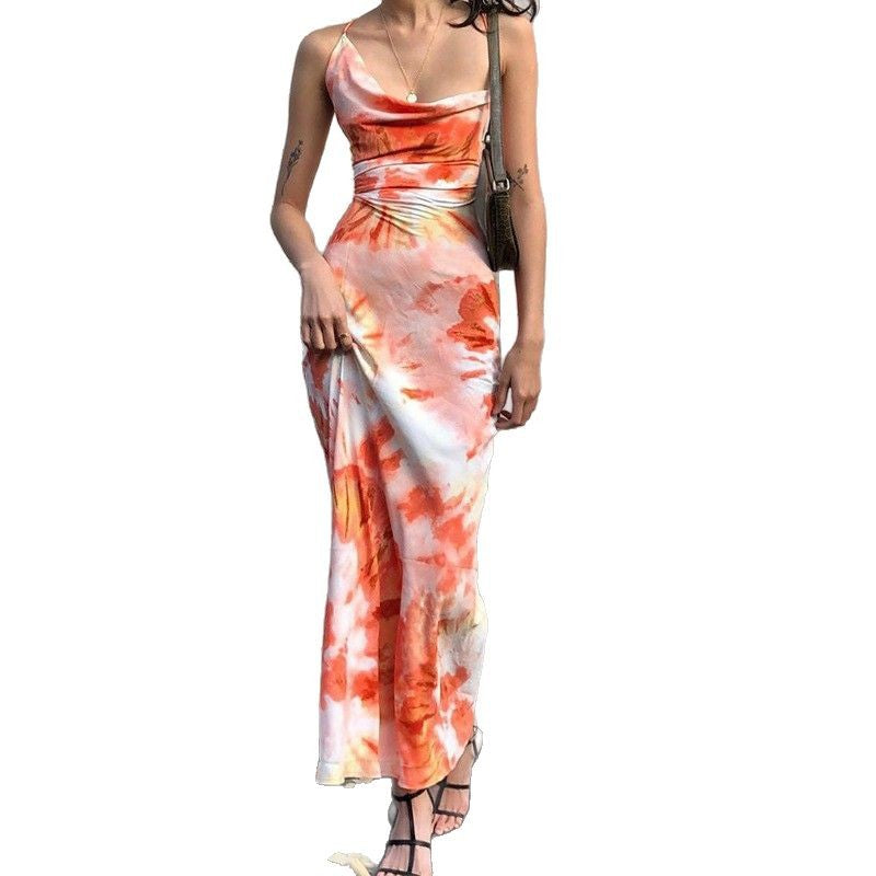 Dame kropsnært viklekjole med elegant tie-dye mønster Stilla