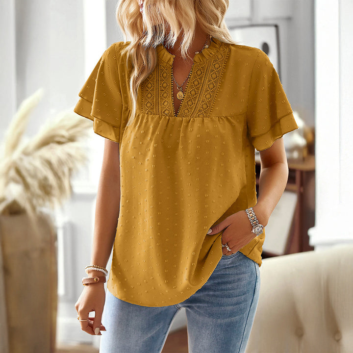 Dame elegant bluse med fin broderi og korte ærmer Stilla