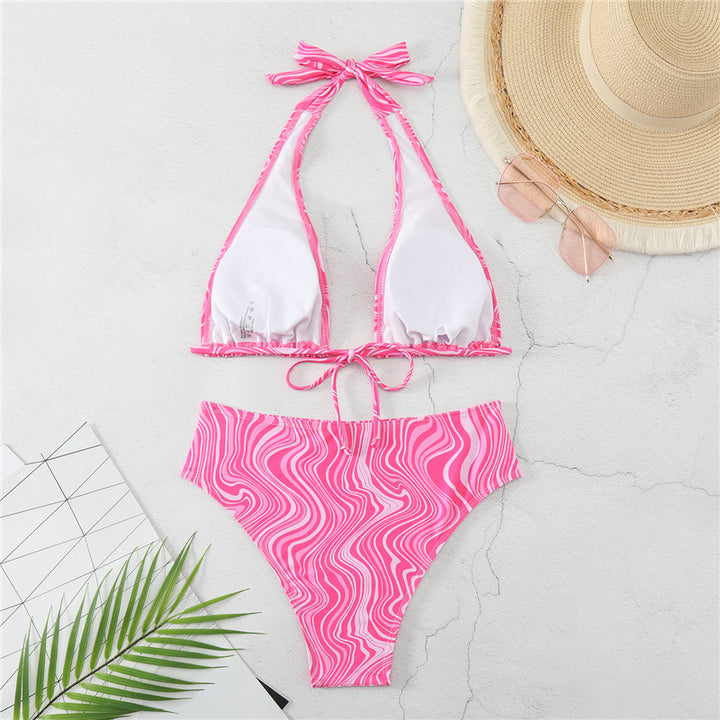 Damer triangel-bikini med elegant omslag detalje og fashionable bølgemønster Skovae