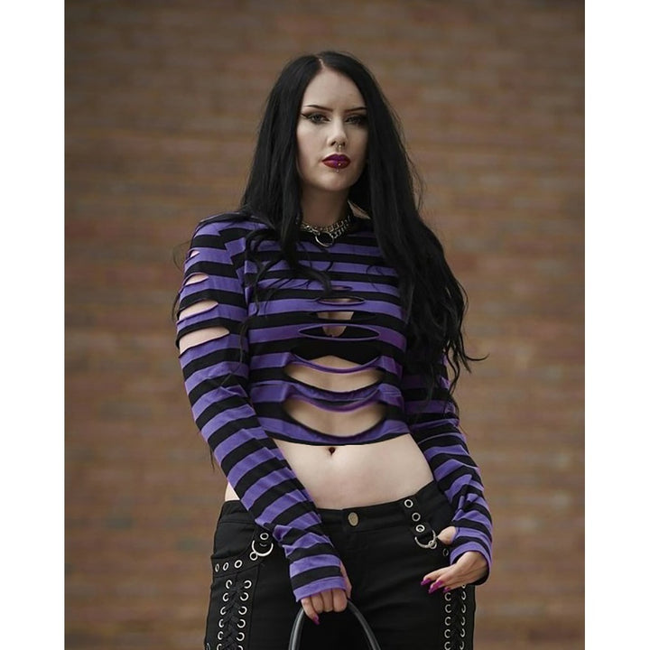 Dame stribet Crop-Top med cut-out-detaljer Stilla