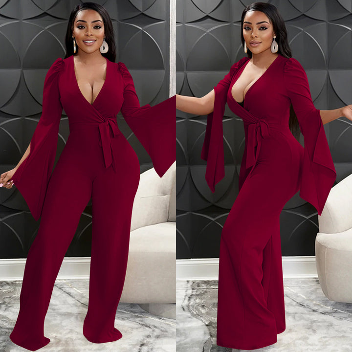 Dame Elegant Jumpsuit med bredde ærmer og figursyet snit Stilla