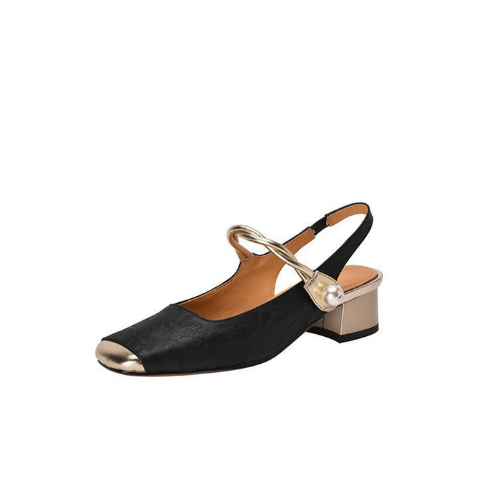 Dame Slingback-pumps med dekorativ perle-detail og elegant blokhæl Stilla