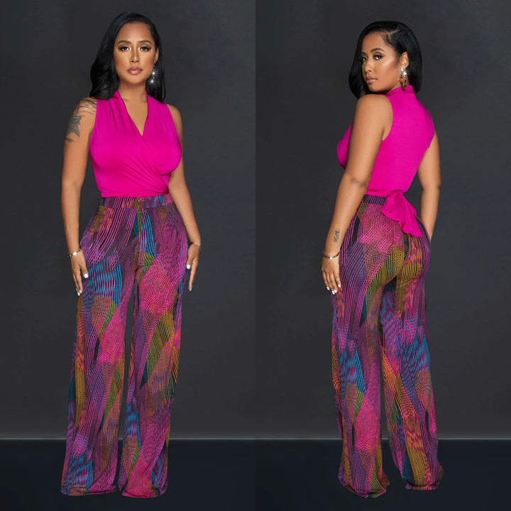 Dame Elegante Jumpsuit med indviklet overdel og bredt ben Stilla