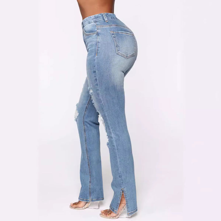 Dame High-Waist Jeans i moderne Destroyed-look Stilla