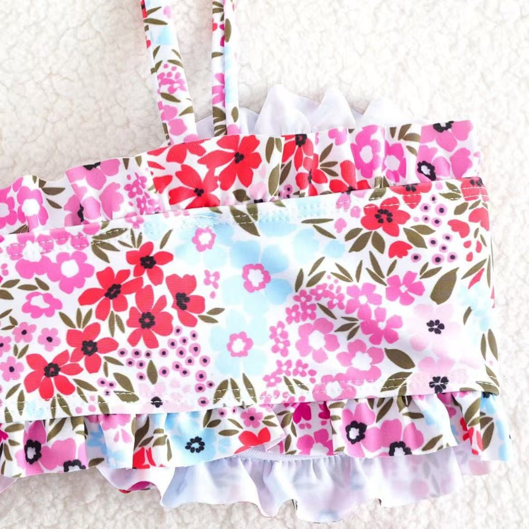Dame bikini-sæt med muntert blomstermønster og rynket bustier Skovae