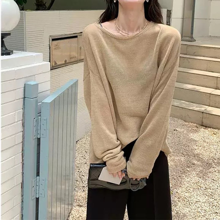 Dame afslappet strikpullover med bredt skåret ærme og tidløst design Stilla