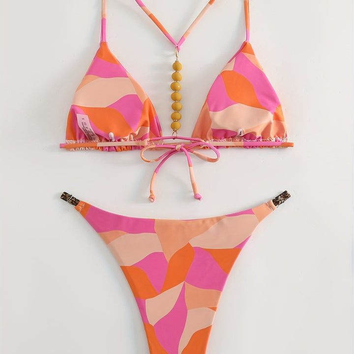 Dame Triangel-Bikini Sæt med iøjnefaldende striber Skovae