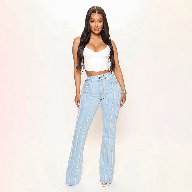 Dame flared jeans med ribbede detaljer og høj talje Stilla