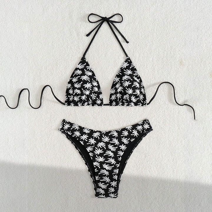 Dame triangel-bikini med kreativt bladmønster Skovae
