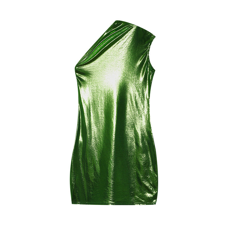 Dame Metallic asymmetrisk Shift-kjole Stilla