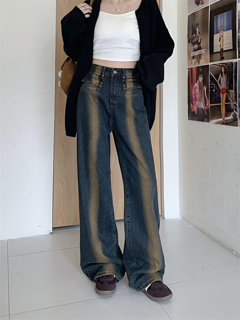 Damer bredskårne jeans med detaljeret knapdesign Stilla